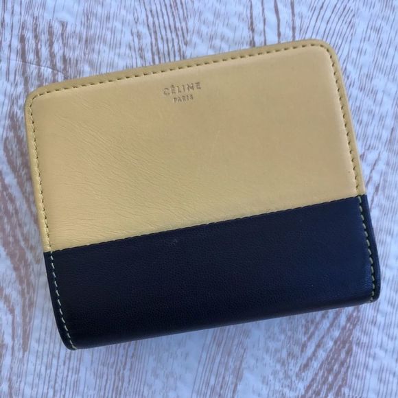 Celine Handbags - Celine Yellow & Black Compact Leather Wallet